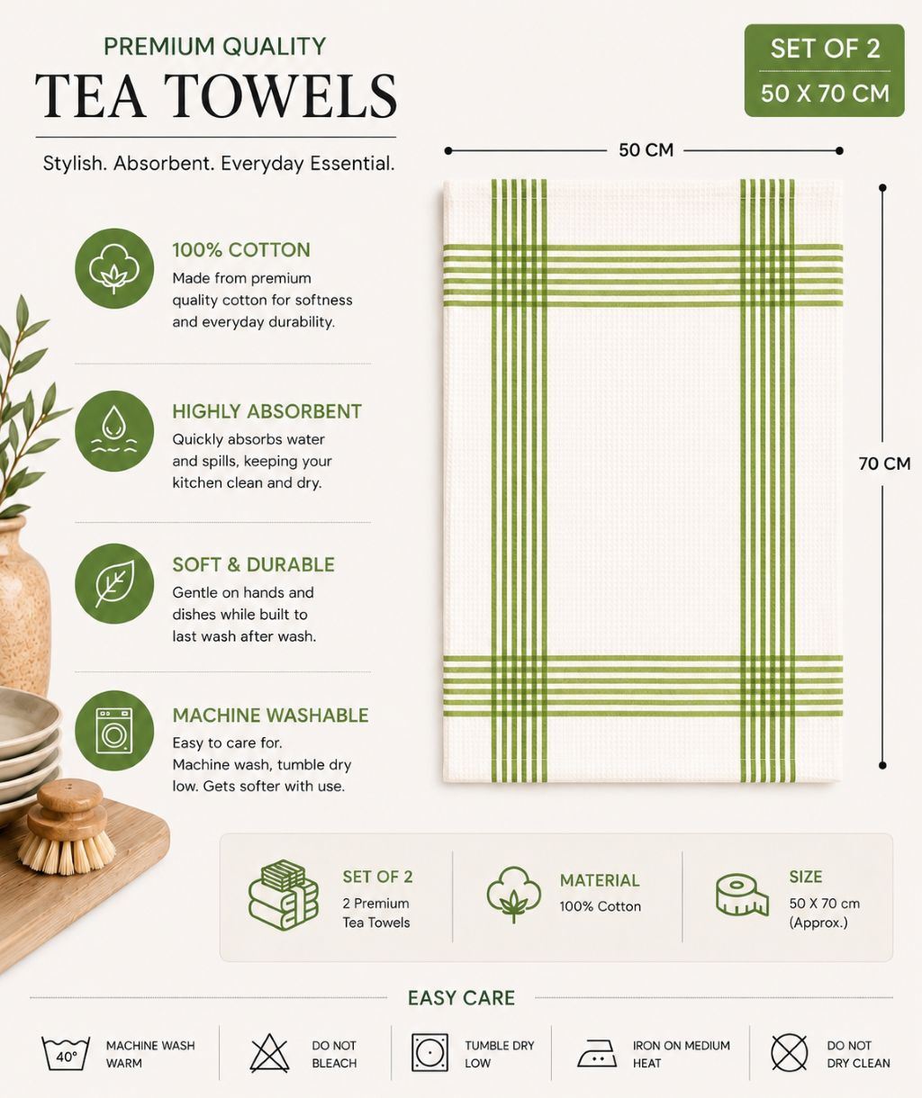 Night Zone Waffle Tea Towels 2 Pack, 100% Cotton
