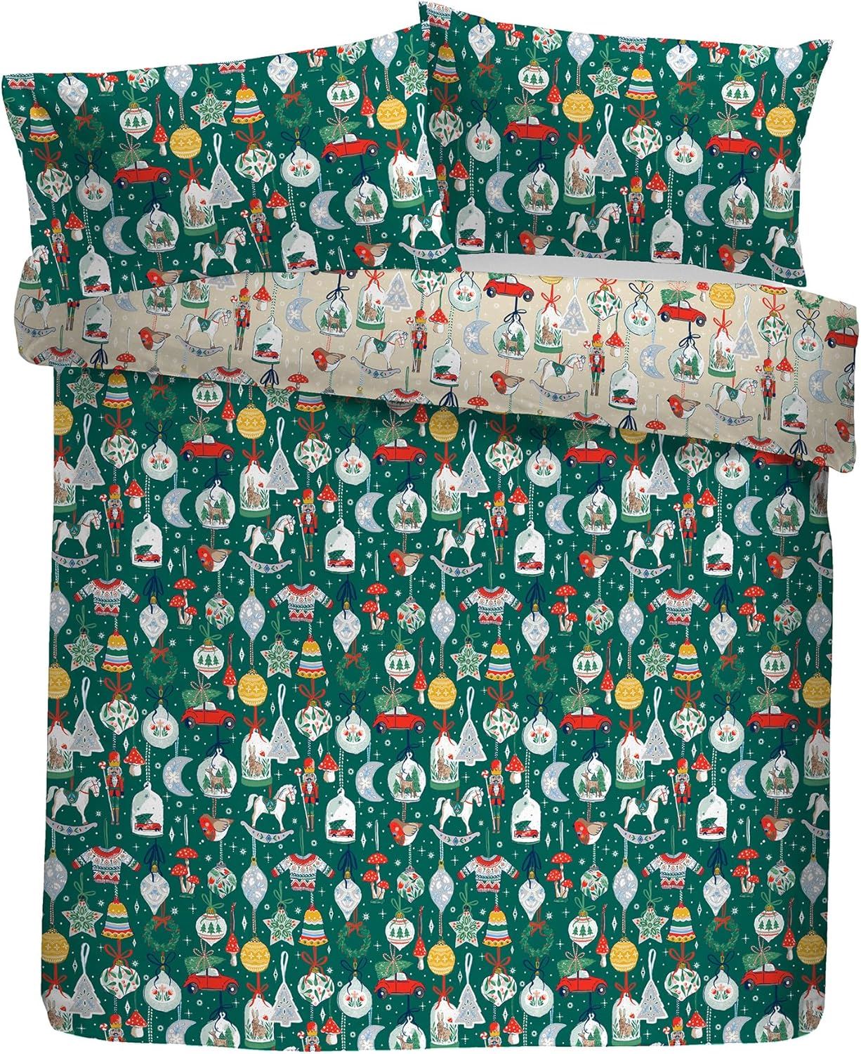 Fusion Christmas Ornaments Festive Easy Care Reversible Duvet Cover Set