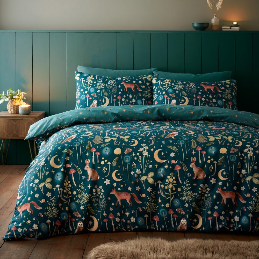 Catherine Lansfield Enchanted Twilight Animals Easy Care Reversible Duvet Cover Set