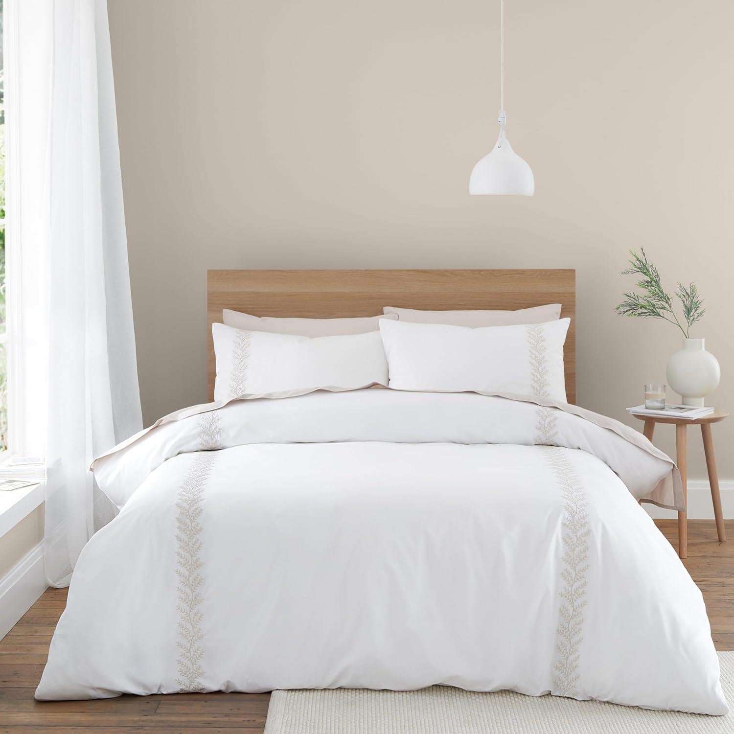 Bianca Embroidery Leaf 100% Cotton 180 Thread Count Duvet Cover and Pillowcase Set