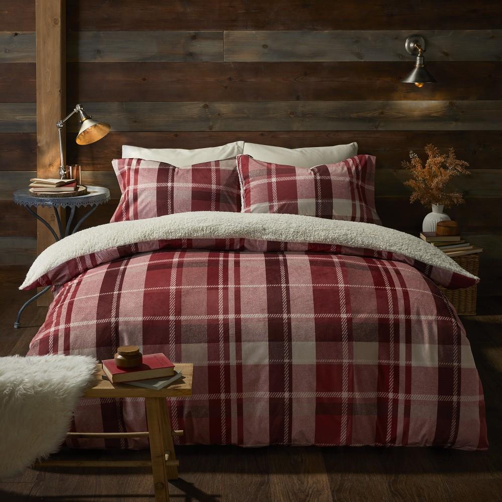 Fusion Snug Mulford Check Flannelette Teddy Fleece Duvet Cover Set