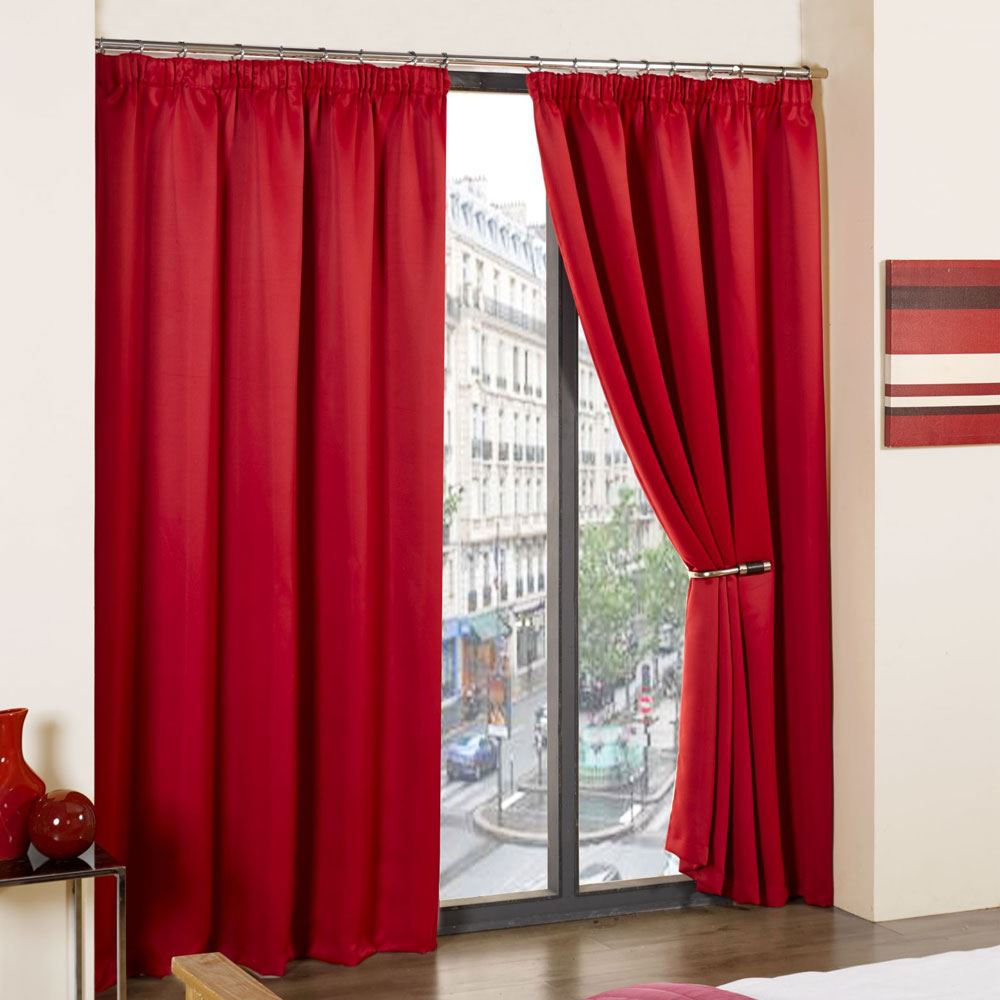 Emma Barclay Cali Thermal Woven Blackout Pencil Pleat Curtains, Red, 90 x 90 Inch