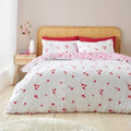 Catherine Lansfield Seersucker Heart Double Duvet Cover Set with Pillowcases White / Red