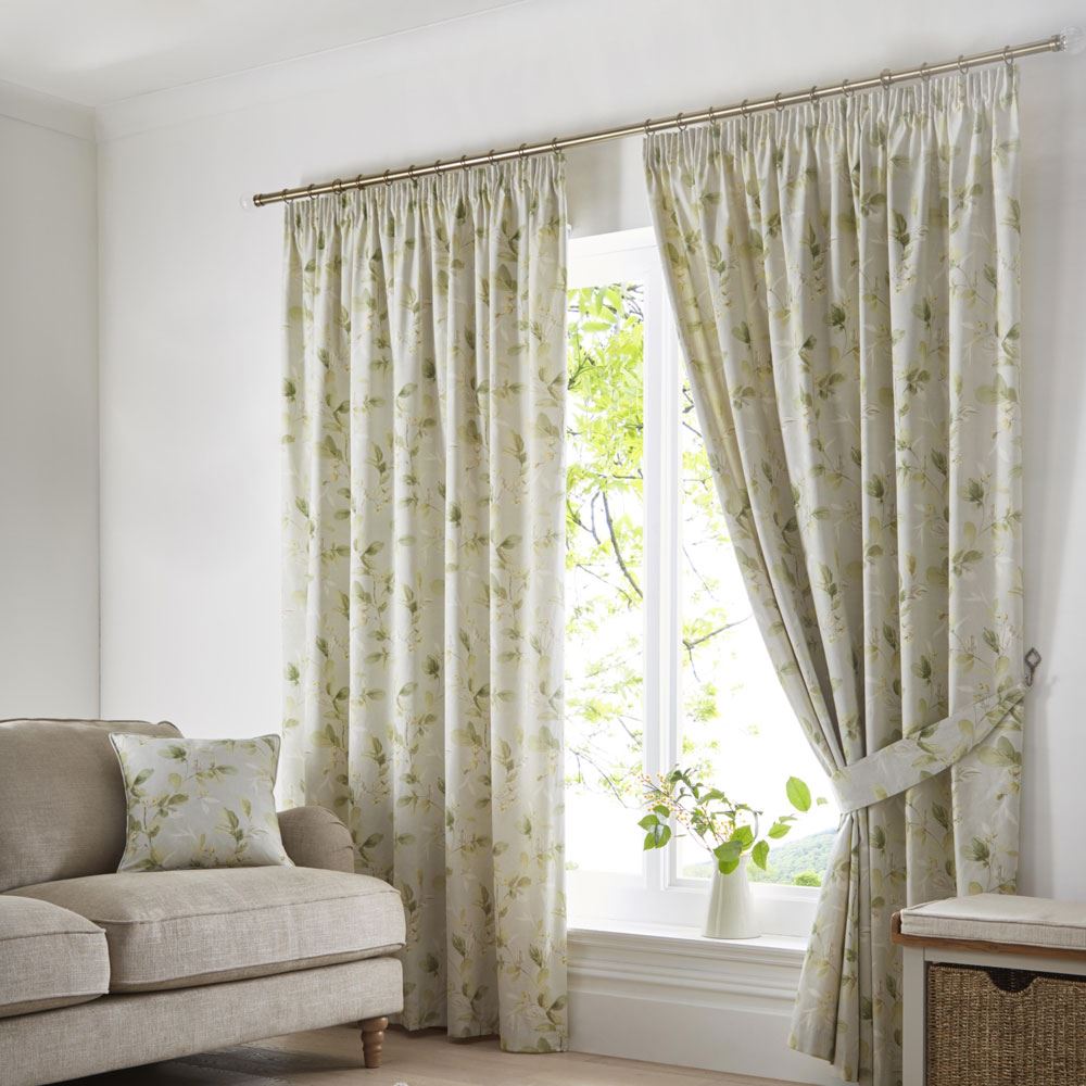 Fusion Meadow Leaves Botanical Print 100% Cotton Pencil Pleat Curtains