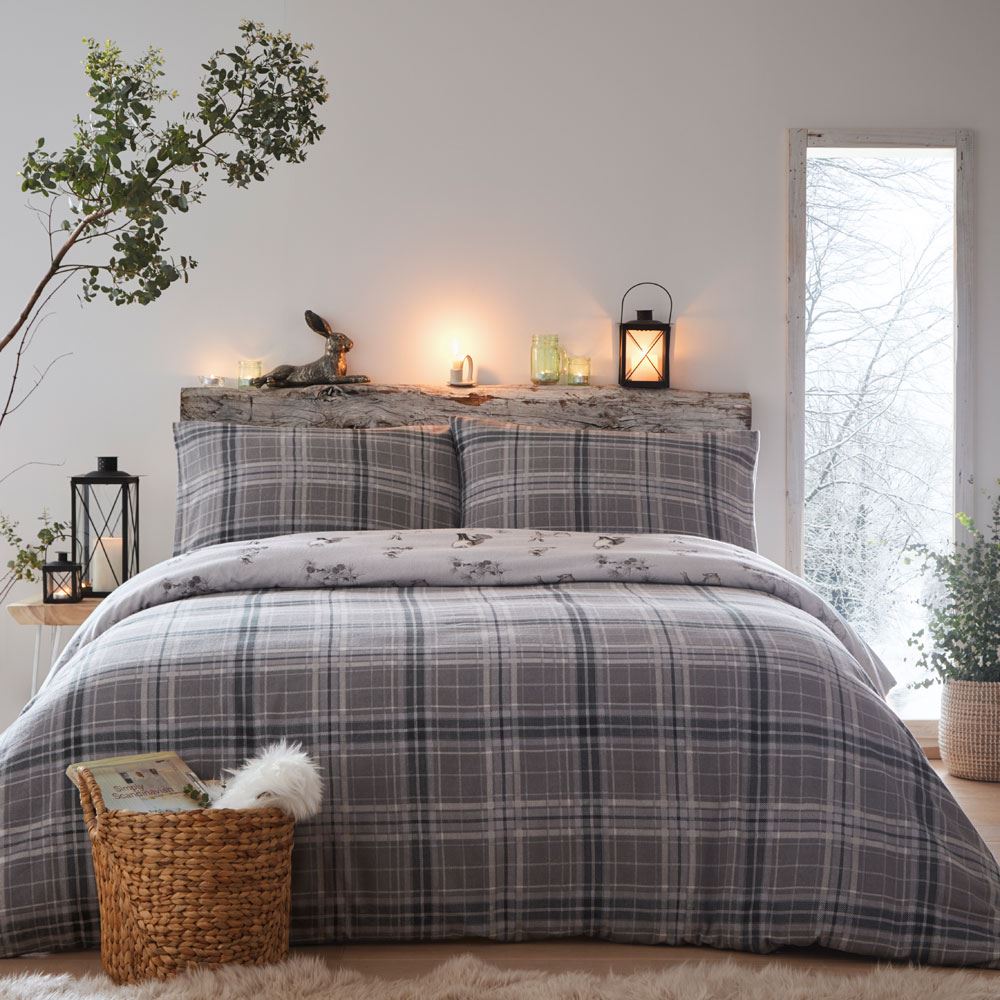 Dreams & Drapes Lodge Derwent Check 100% Brushed Cotton Reversible Duvet Cover Set