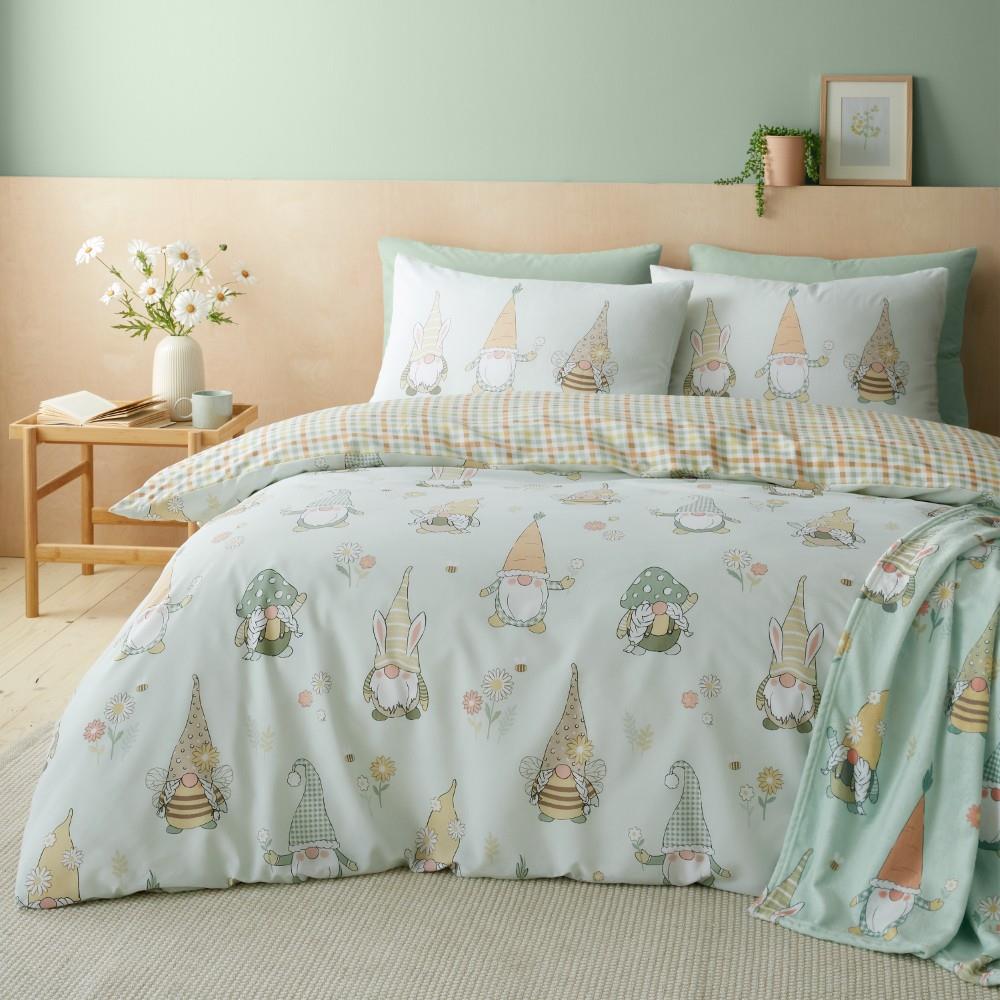 Catherine Lansfield Spring Gonks Reversible King Duvet Cover Set with Pillowcases Mint Green