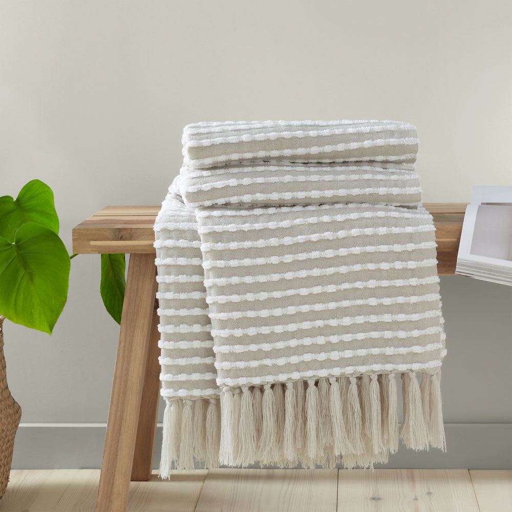 Catherine Lansfield Stab Stitch Textured Tasselled Throw