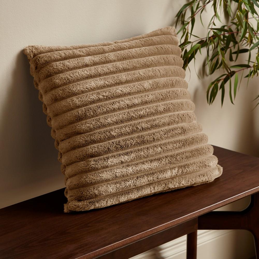 Catherine Lansfield Cosy Ribbed Faux Fur Soft Touch Filled Cushion