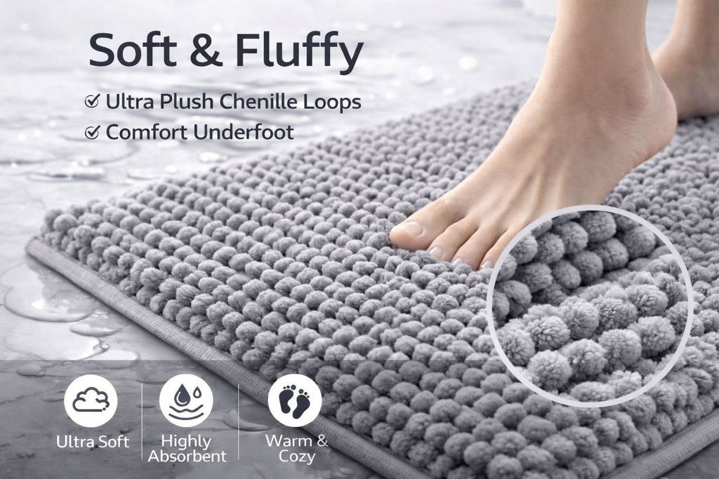 Night Zone Soft and Shaggy Chenille Loop 2 Piece Nonslip Bath Mat Set
