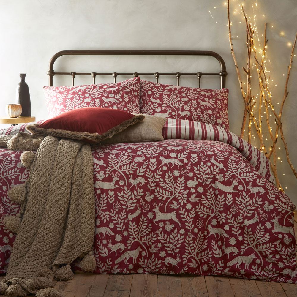Furn Skandi Woodland Print Reversible 100% Brushed Cotton Duvet Cover Set