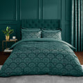 Catherine Lansfield Art Deco Pearl King Duvet Cover Set with Pillowcases Teal Green