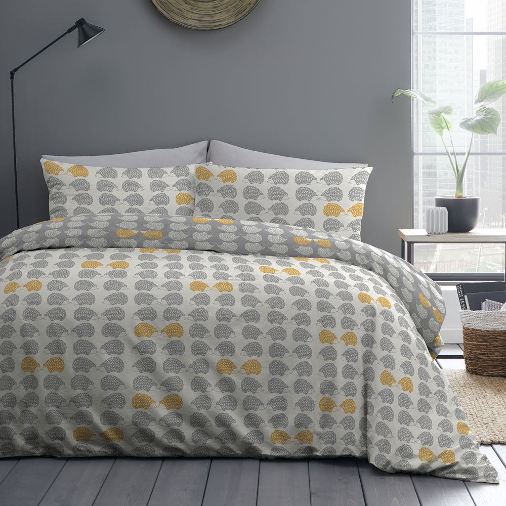 Fusion Linear Hedgehog Print Reversible 100% Brushed Cotton Duvet Cover Set