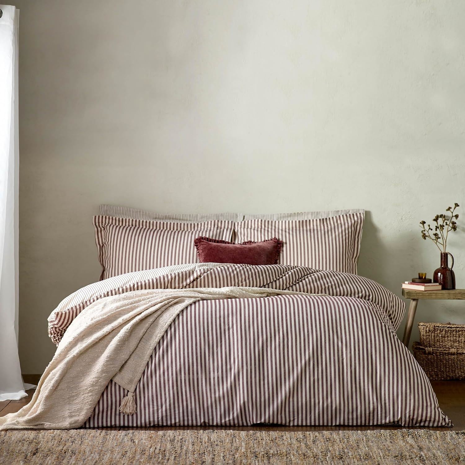The Linen Yard Hebden Stripe Melange Print 100% Cotton Reversible Duvet Cover Set