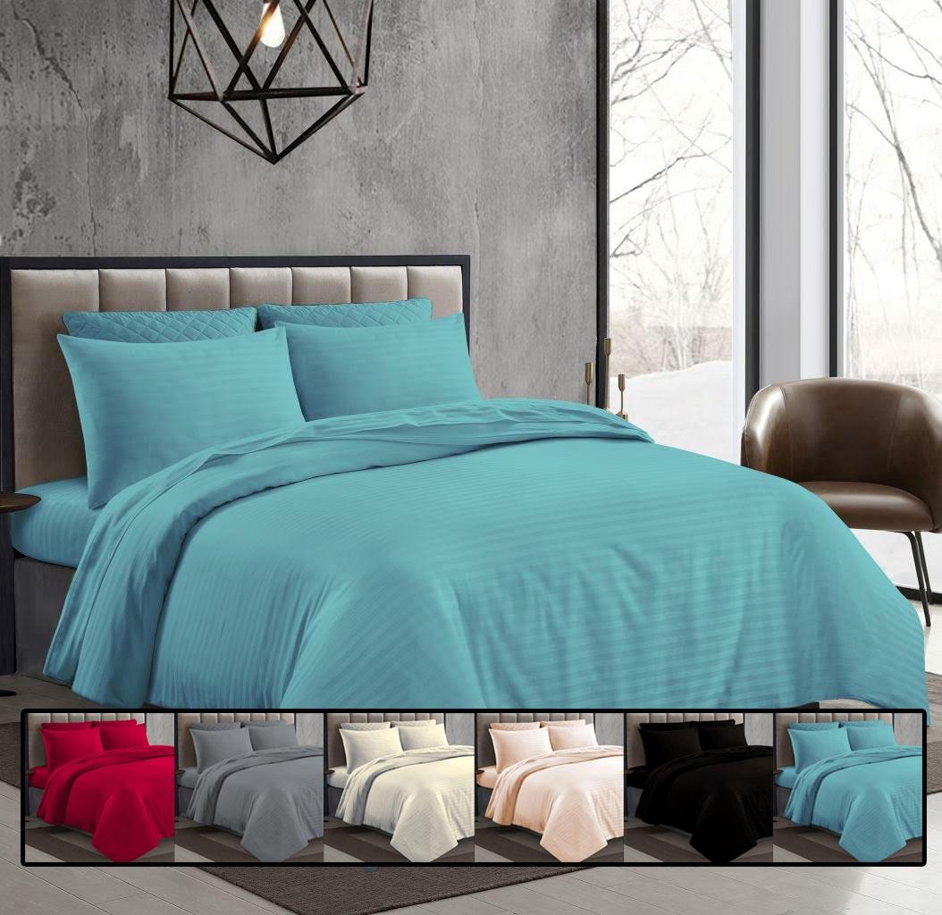 Night Zone Satin Stripe 100% Cotton 250 Thread Count Duvet Cover Set