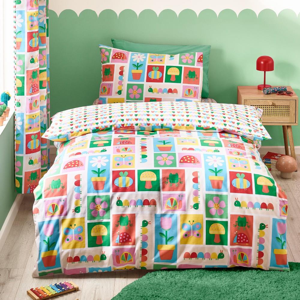 Catherine Lansfield Kids Curious Caterpillar Reversible Single Duvet Cover Set with Pillowcase Bright