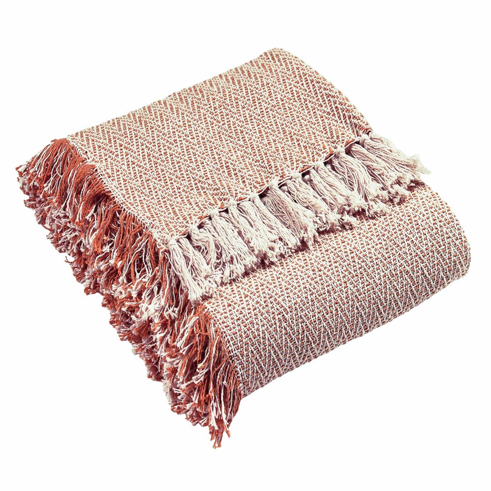 Furn Jasper Herringbone Weave 100% Cotton Fringed Throw