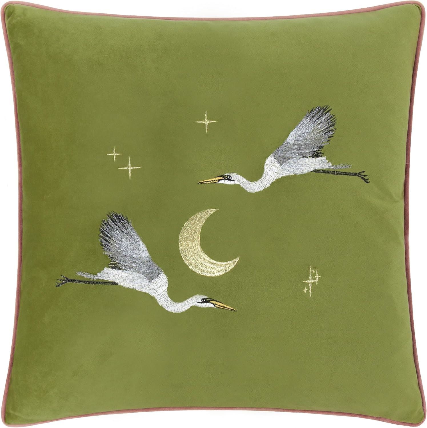 Paoletti Moonlit Flight Embroidered Velvet Piped Edge Cushion Cover