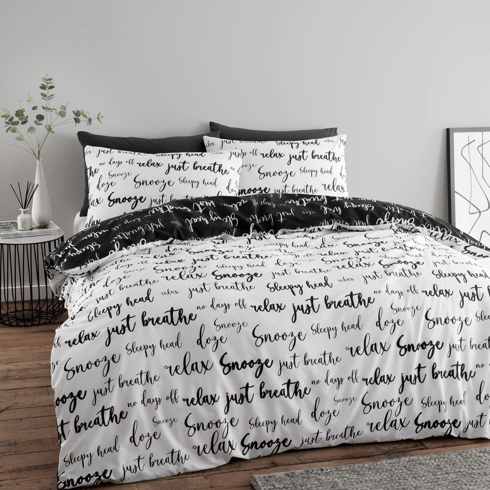 Catherine Lansfield Simplicity Script Reversible Easy Care Duvet Cover Set