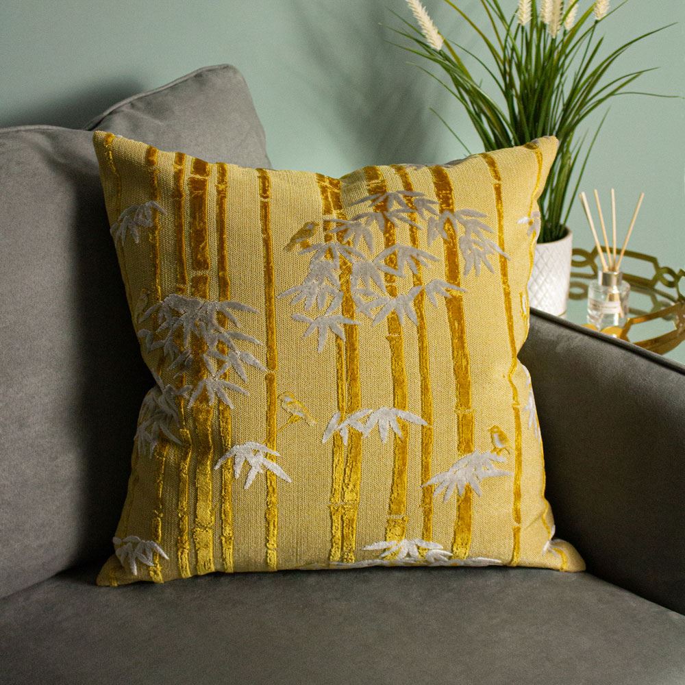 Paoletti Anji Bamboo Jacquard Velvet Cushion Cover
