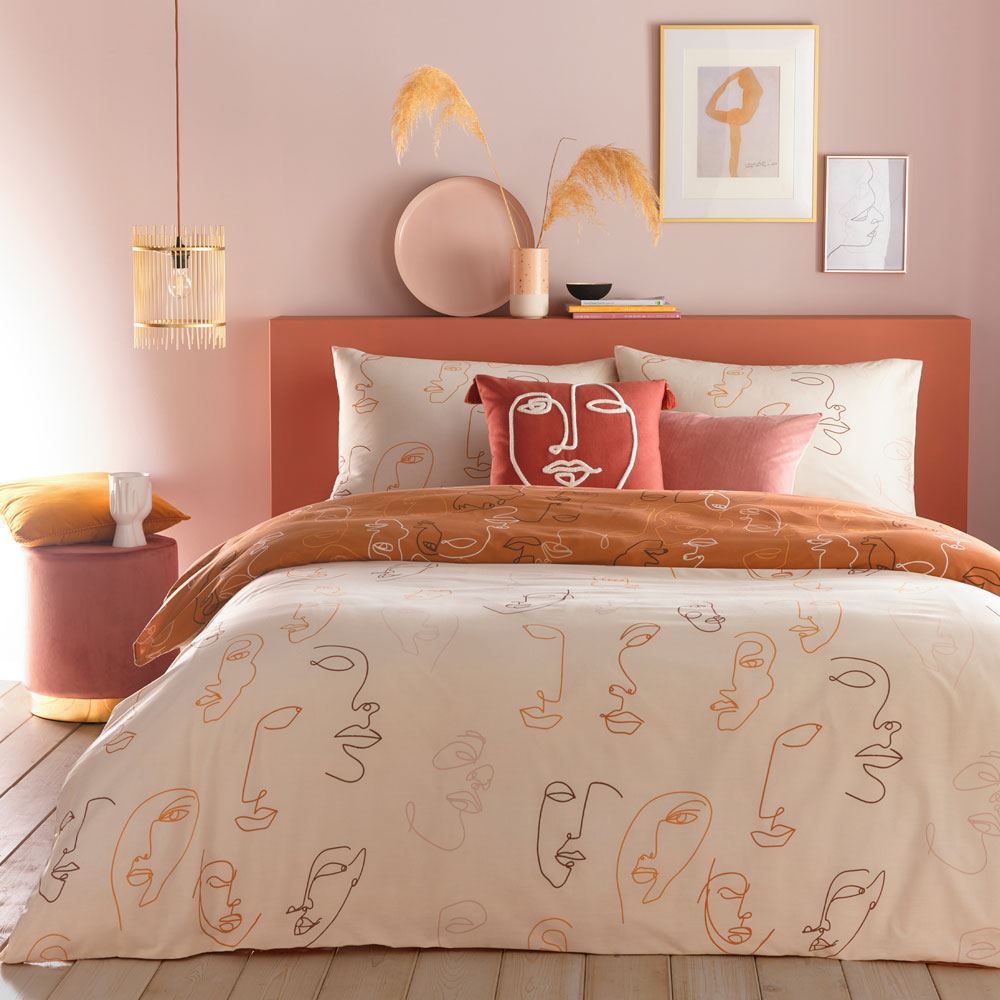 Furn Kindred Hand Drawn Abstract Face Print Reversible Duvet Cover Set