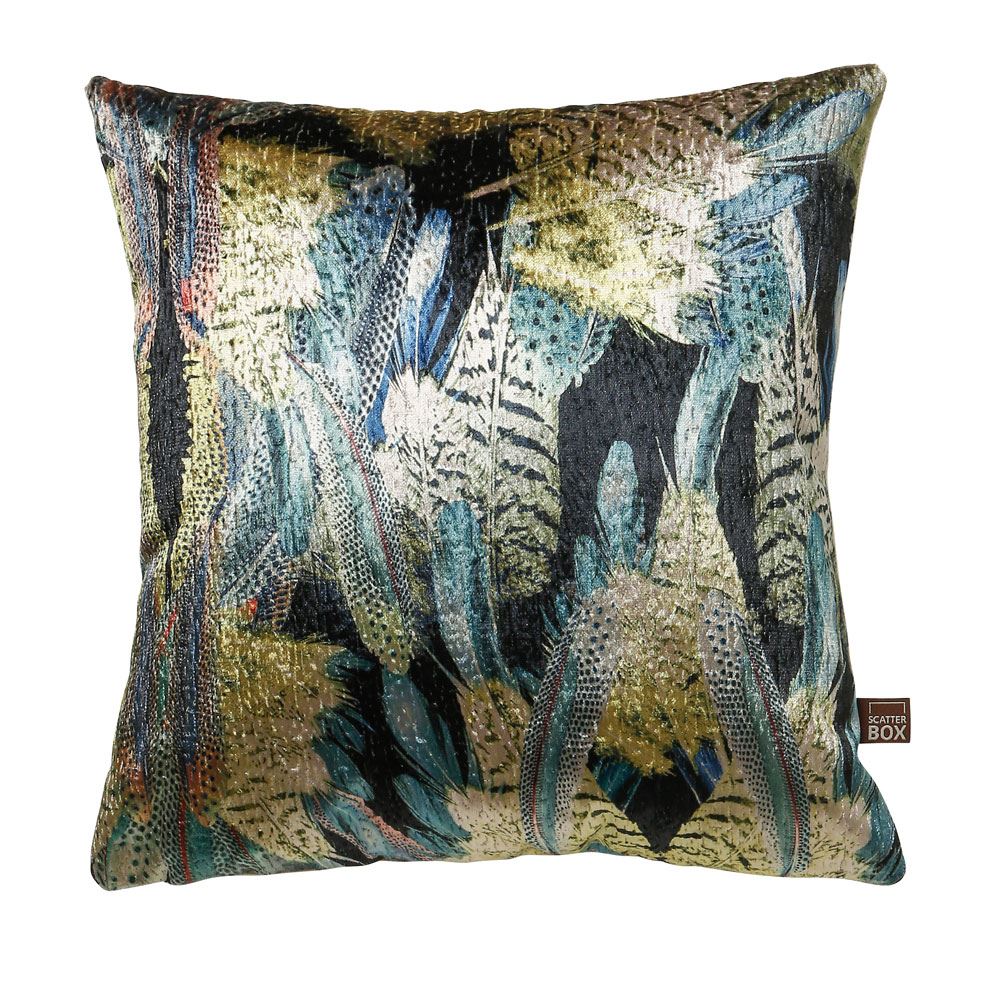 Scatter Box Preen Velour Feather Filled Cushion, Blue/Green