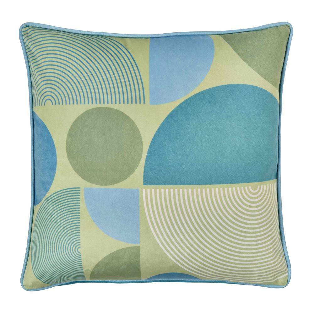 Fusion Ingo Geometric Print Velvet Piped Edge Cushion Cover