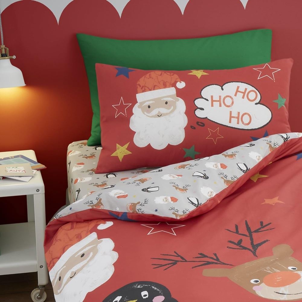 Bedlam Christmas Ho Ho Ho Easy Care Reversible Duvet Cover Set