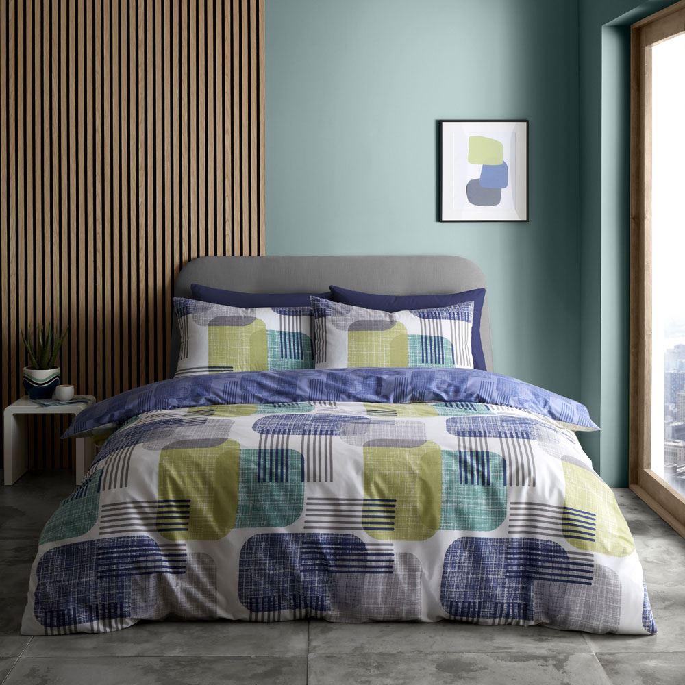 Catherine Lansfield Layered Geo Print Easy Care Reversible Duvet Cover Set