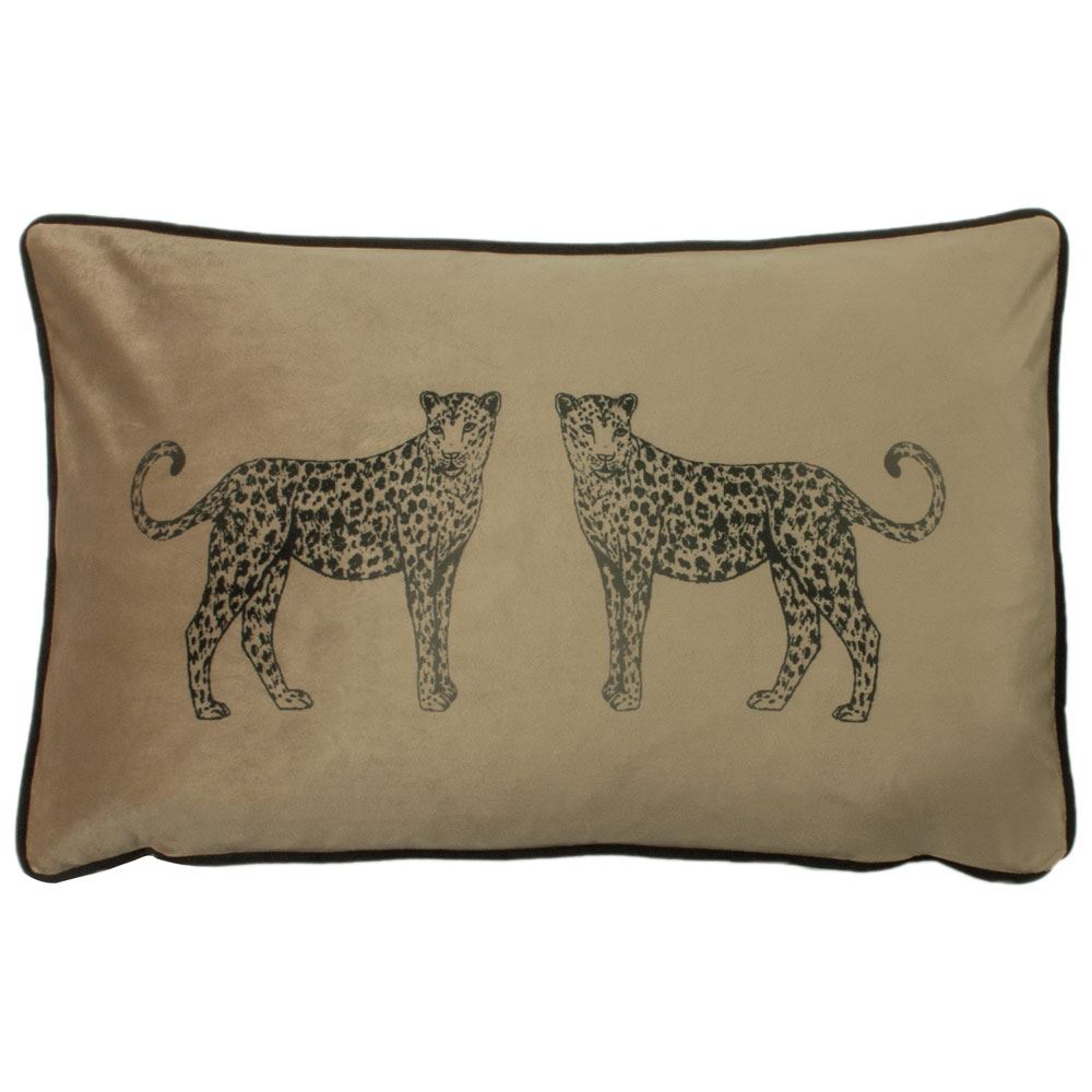 Evans Lichfield Savannah Leopards Faux Velvet Piped Edge Cushion Cover, Biscuit, 30 x 50 Cm