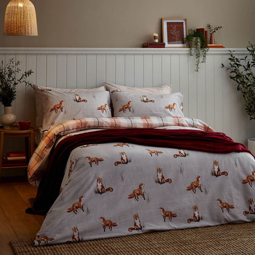 Catherine Lansfield Brushed Tartan Check Fox Reversible Duvet Cover Set