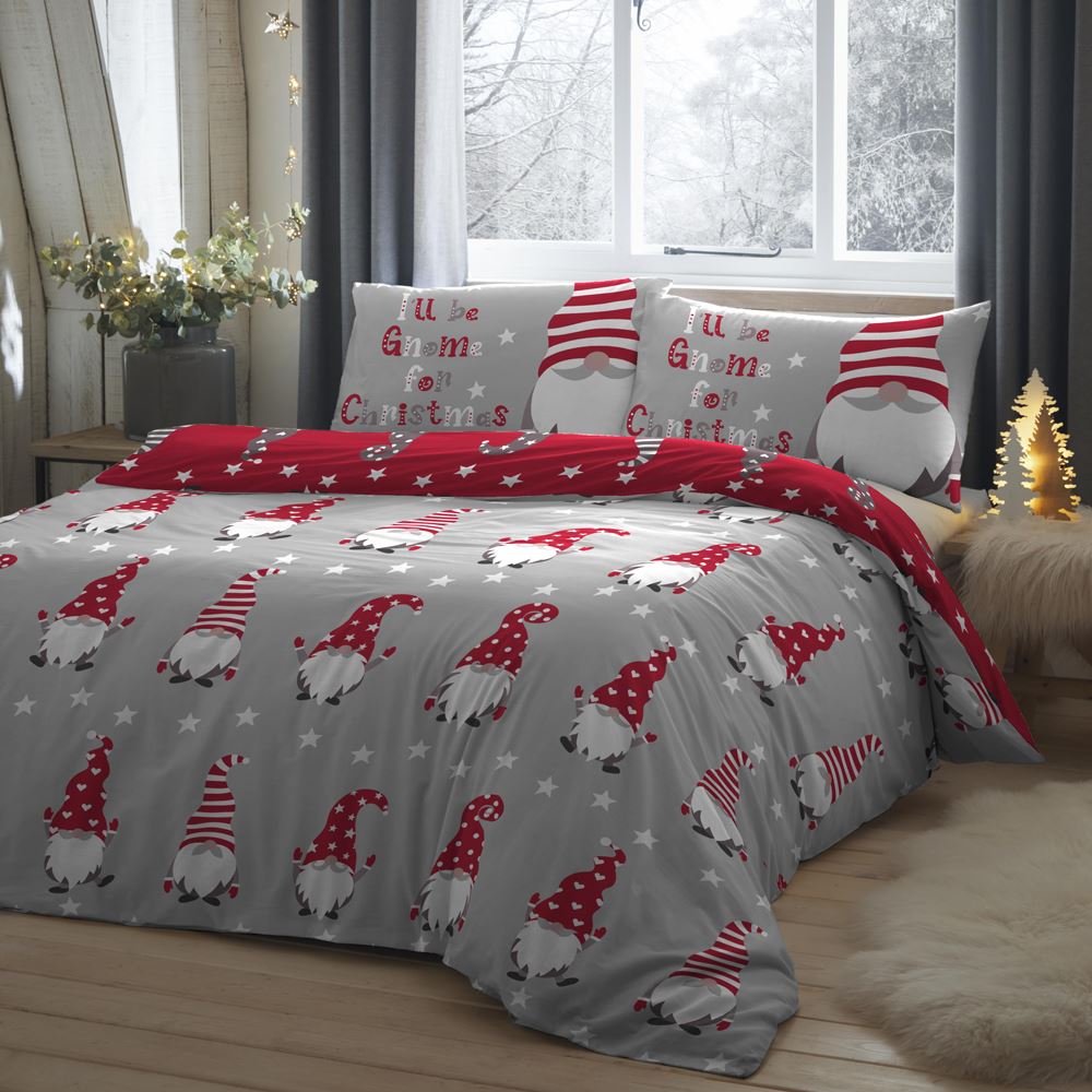 Fusion Christmas Gnome For Christmas 100% Brushed Cotton Reversible Duvet Cover Set