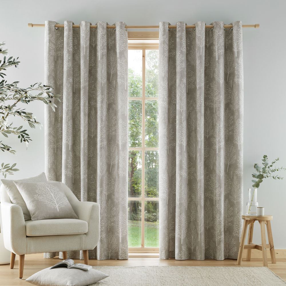 Catherine Lansfield Alder Trees 100% Cotton Lined Eyelet Curtains