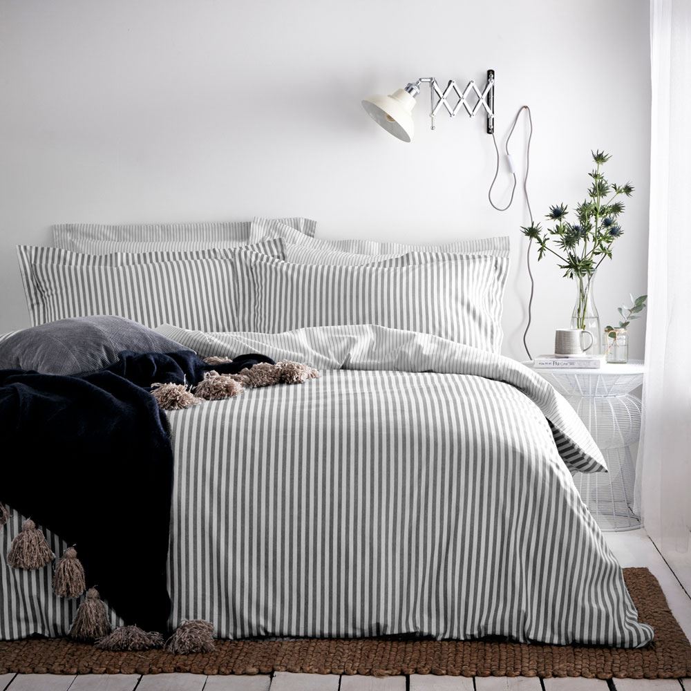 The Linen Yard Hebden Stripe Melange Print 100% Cotton Reversible Duvet Cover Set