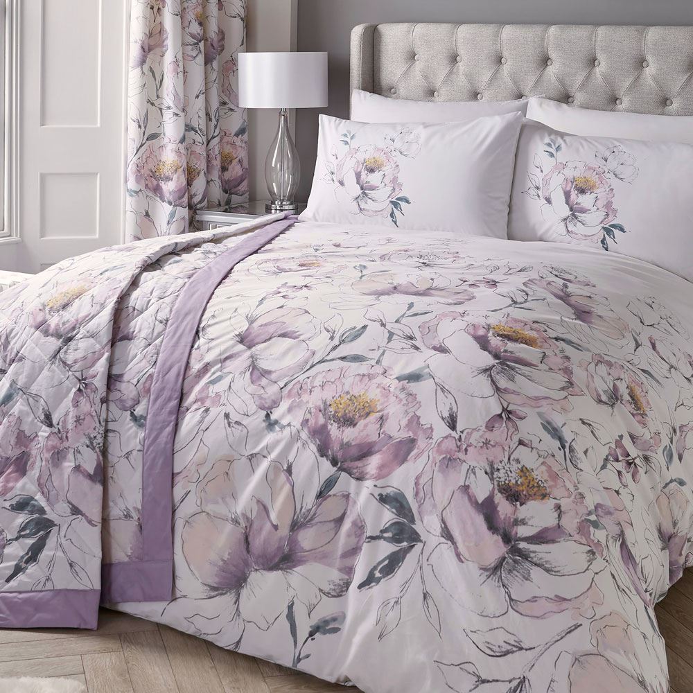 Dreams & Drapes Peony Watercolour Floral Print Easy Care Duvet Cover Set
