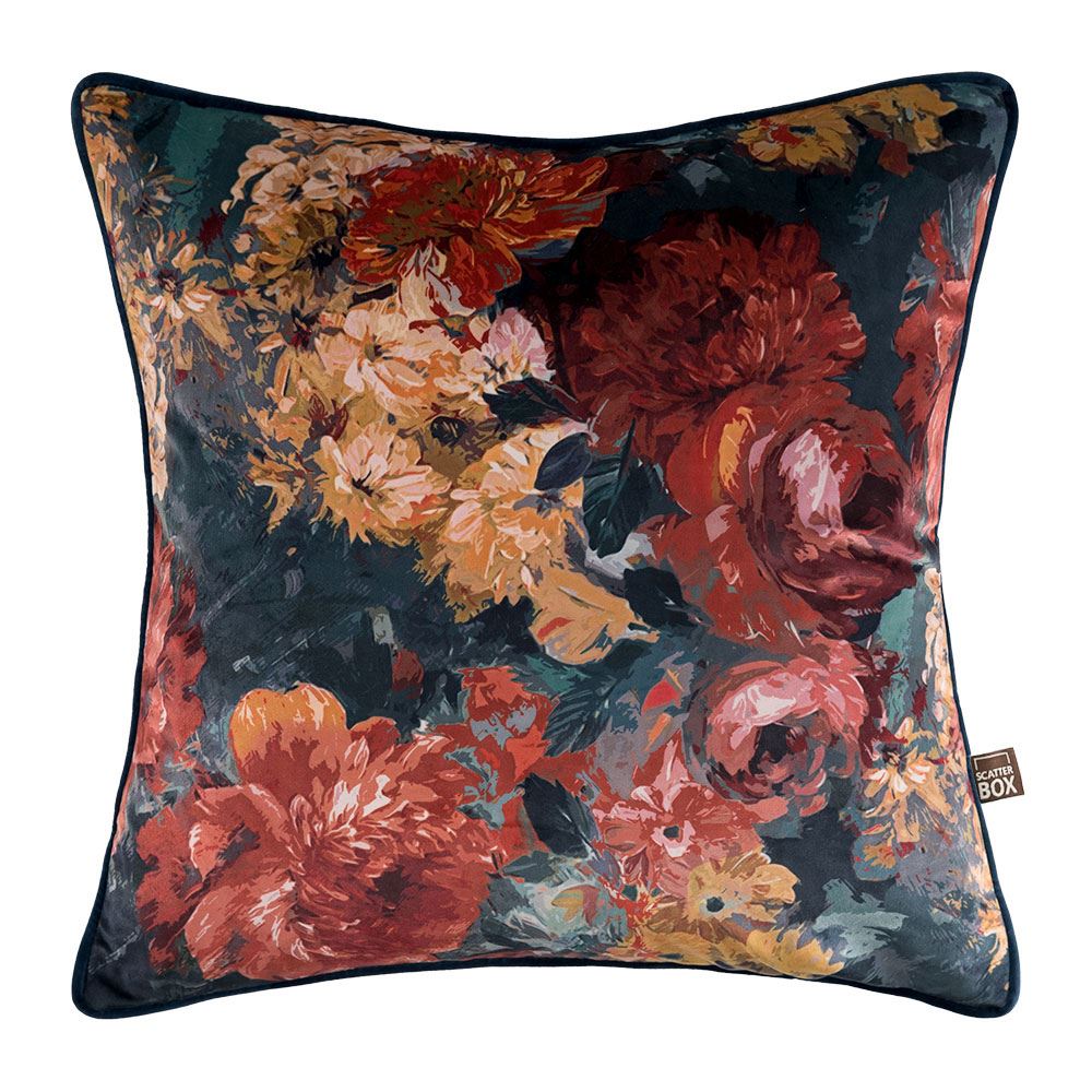 Scatter Box Yves Floral Velvet Piped Edge Feather Filled Cushion