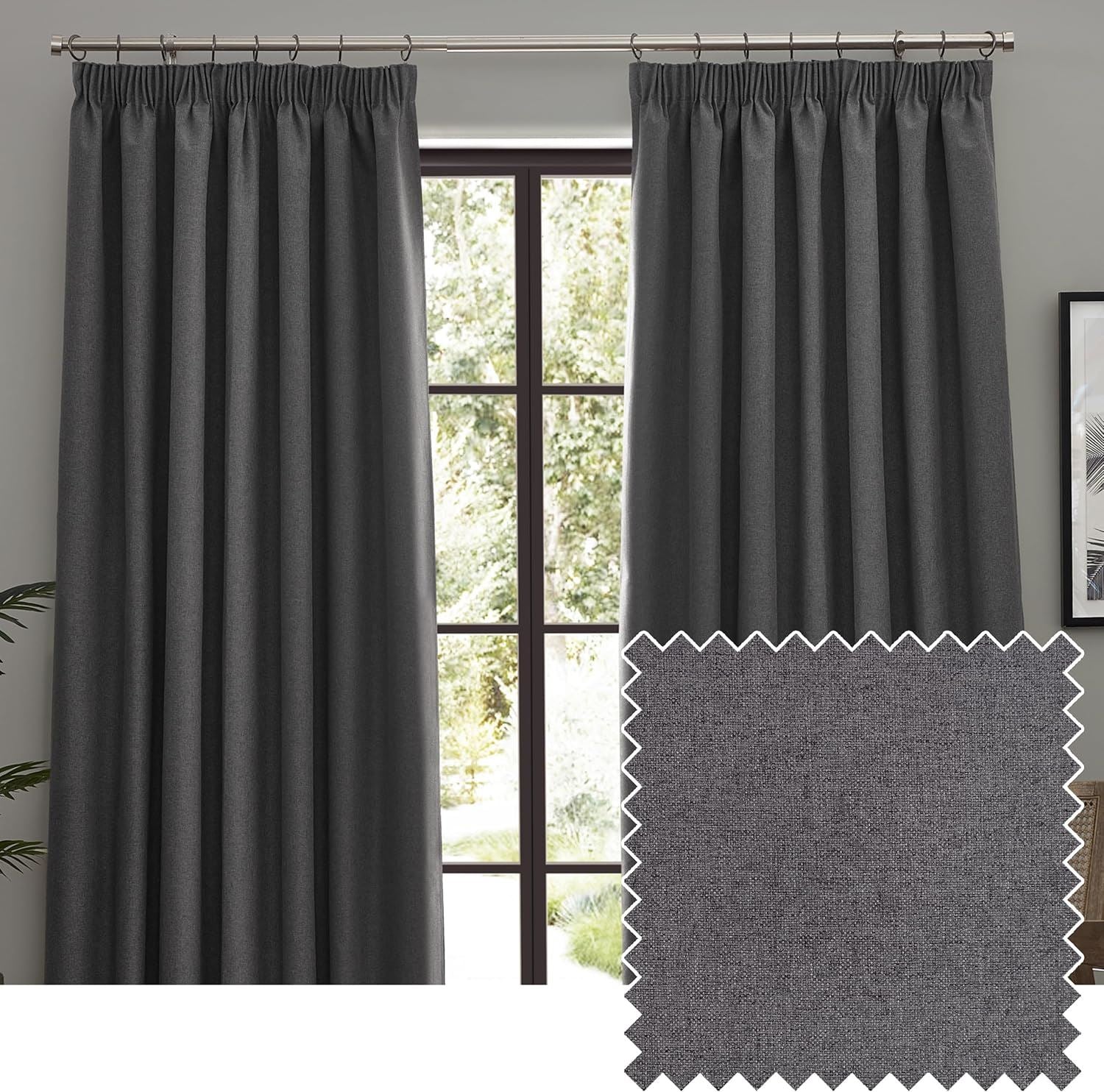 Furn Dawn Plain Thermal Blackout Pencil Pleat Lined Curtains