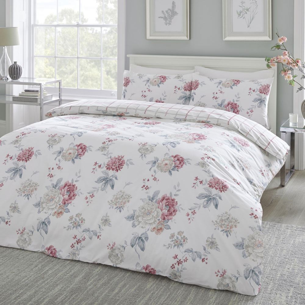 Dreams & Drapes Coniston Floral Check Print Reversible Duvet Cover Set