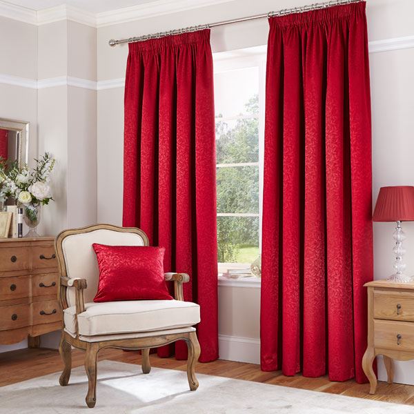 Catherine Lansfield Thermal Leaf Jacquard Woven Pencil Pleat Lined Curtains