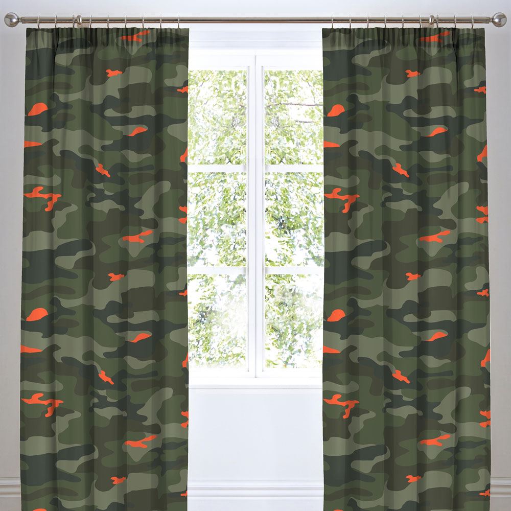 Bedlam Kids Camouflage Print Pencil Pleat Lined Curtains