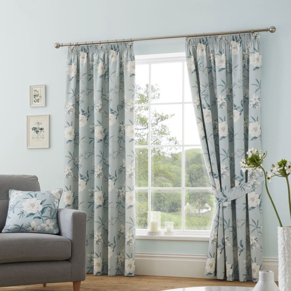 Dreams & Drapes Eve Floral Print 100% Cotton Lined Pencil Pleat Curtains