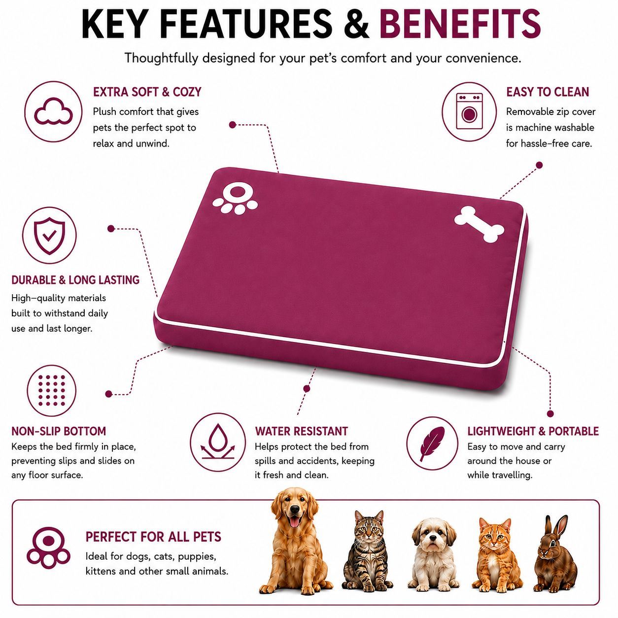 Night Zone Super Soft Bone & Paw Pet Bed Mat