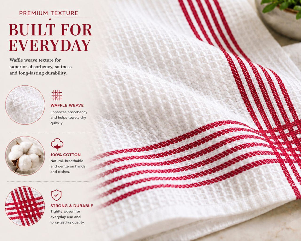Night Zone Waffle Tea Towels 2 Pack, 100% Cotton