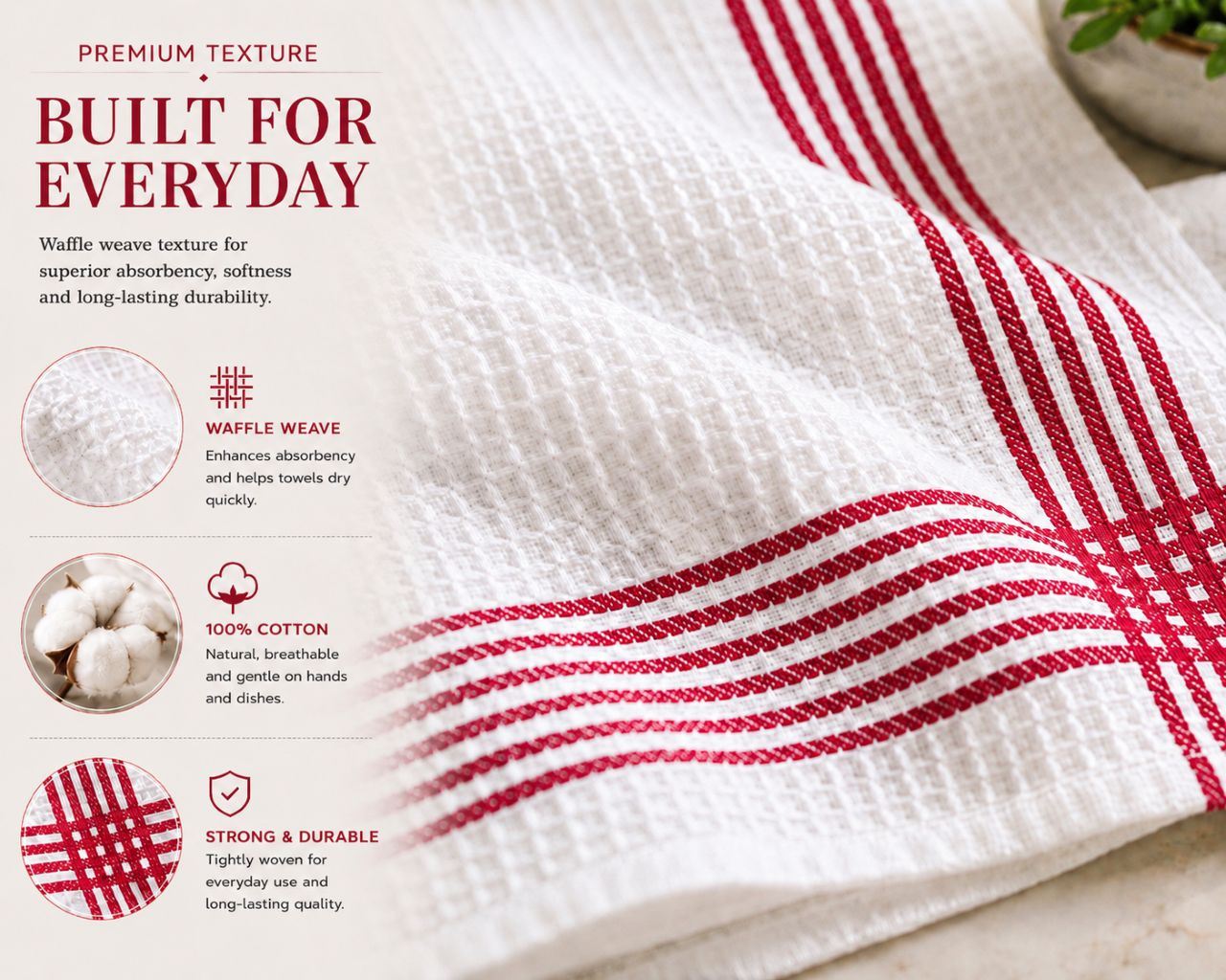 Night Zone Waffle Tea Towels 2 Pack, 100% Cotton
