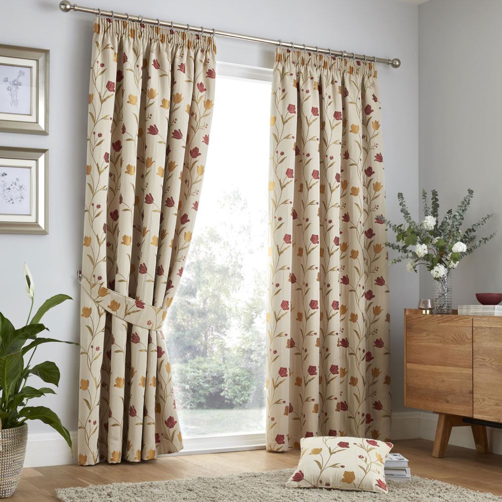 Curtina Juliette Floral Jacquard Weave Pencil Pleat Lined Curtains