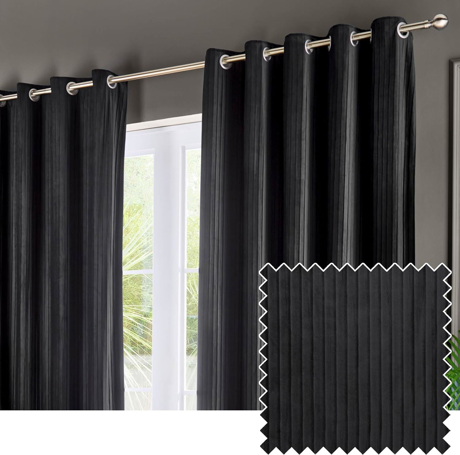 Paoletti Corinthian Mico Pleat Stripe Blackout Eyelet Lined Curtains