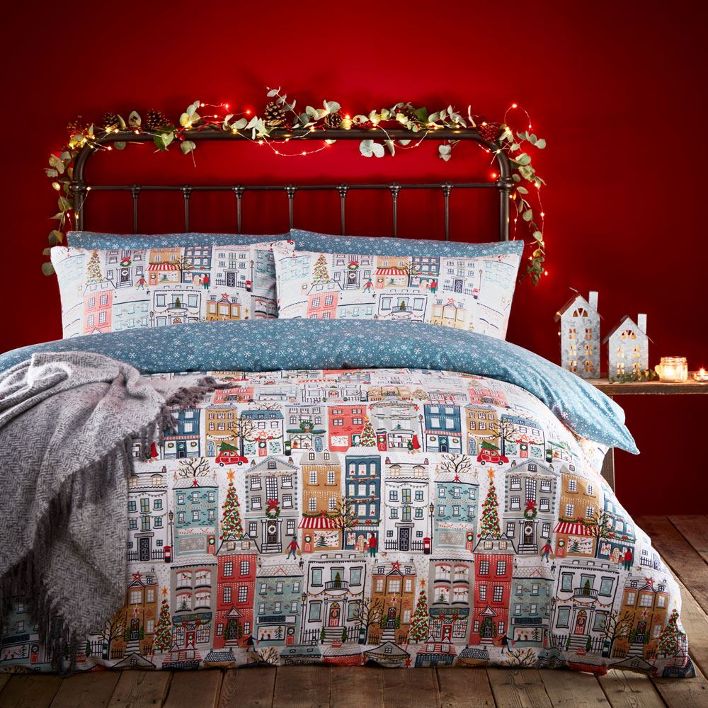 Furn Festive Town Reversible Duvet Cover Set, Multi