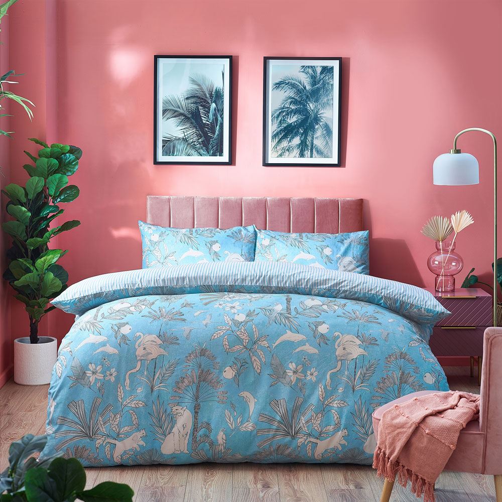 Furn Colony Palm Wildlife Paradise Print Reversible Duvet Cover Set