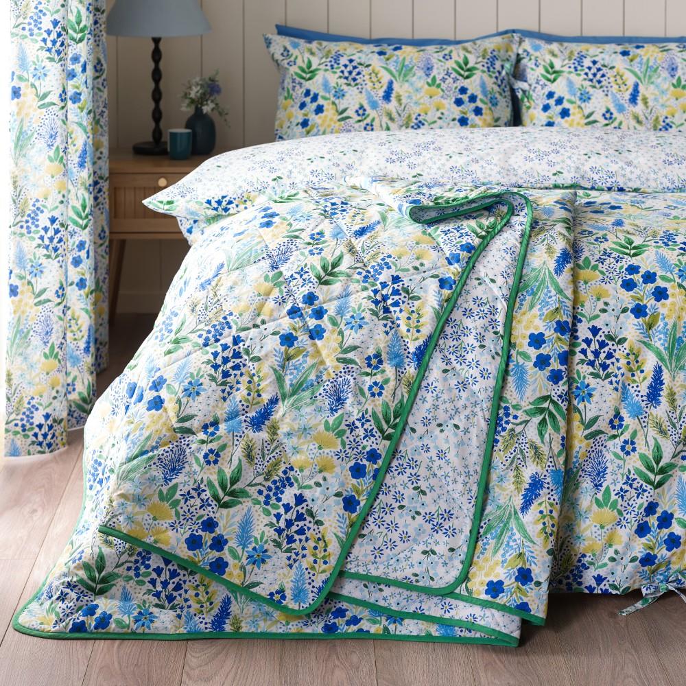 Catherine Lansfield Tilly Floral Fully Reversible 220x230cm Bedspread Blue