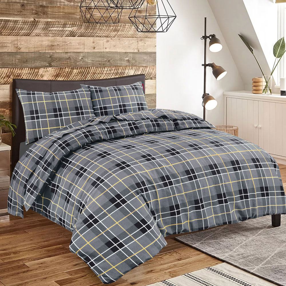 Night Zone Tartan Check Thermal 100% Brushed Cotton Flannelette Duvet Cover Set