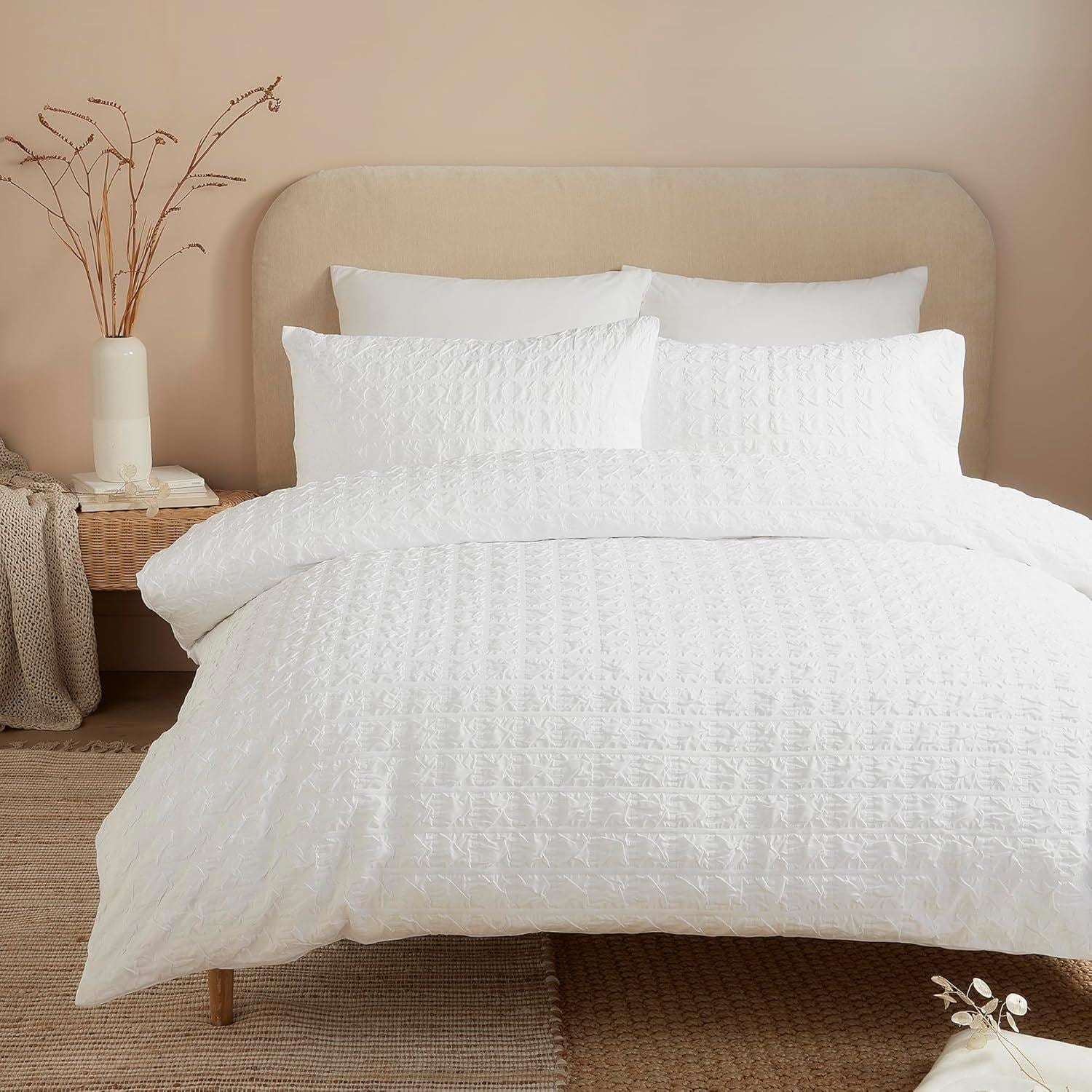 Serene Embossed Grid Luxurious Textured Duvet Cover Set